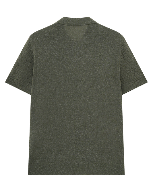 Open Knit Linen Polo T-Shirt
