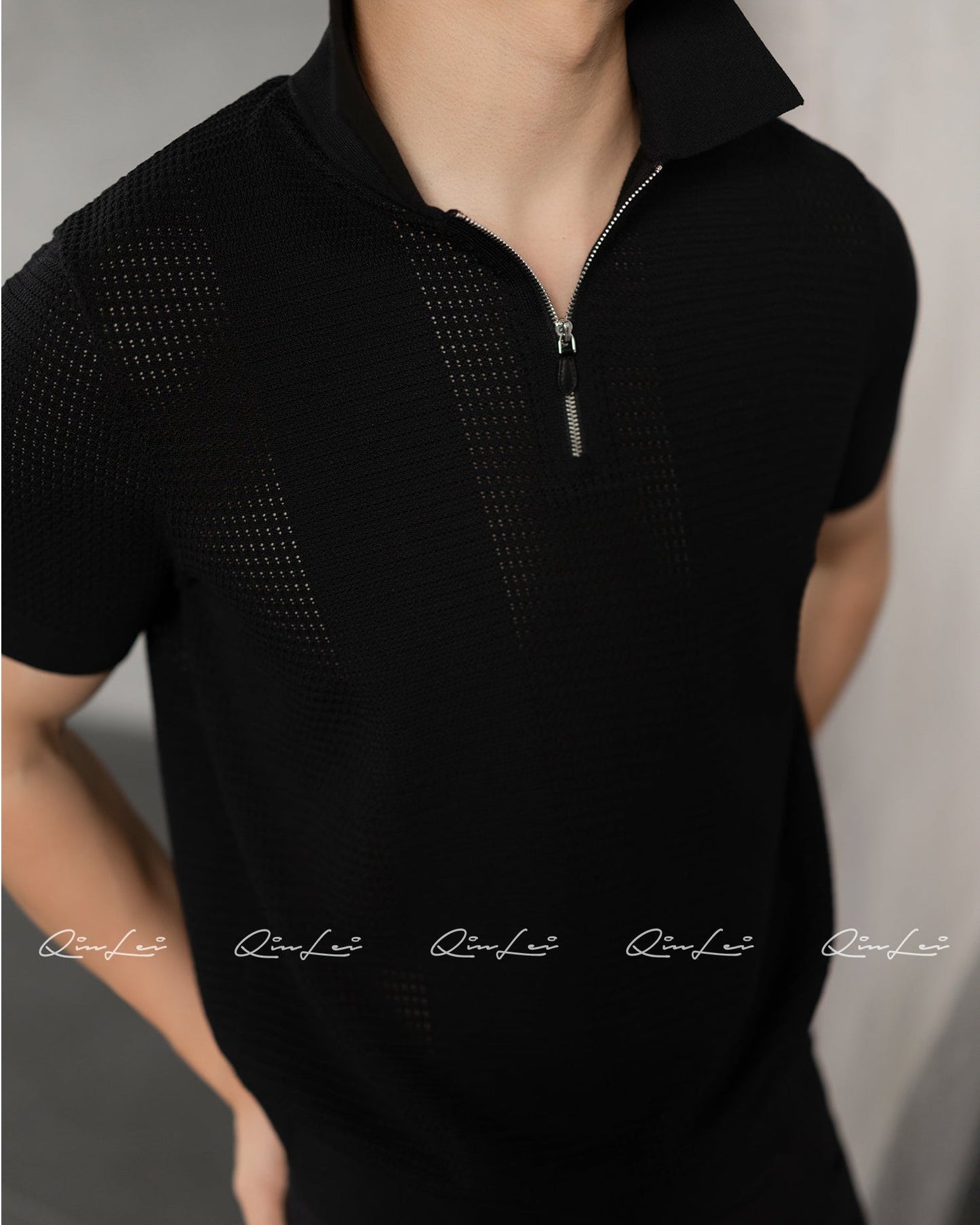 Open Knit Silk Cotton Polo