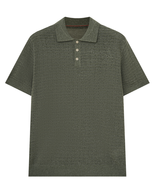 Open Knit Linen Polo T-Shirt